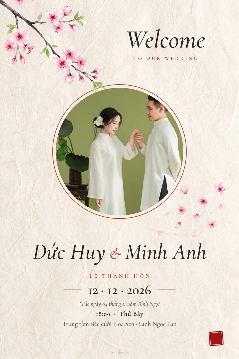 Bảng chào mừng tiệc cưới Anh Đào Giấy Dó