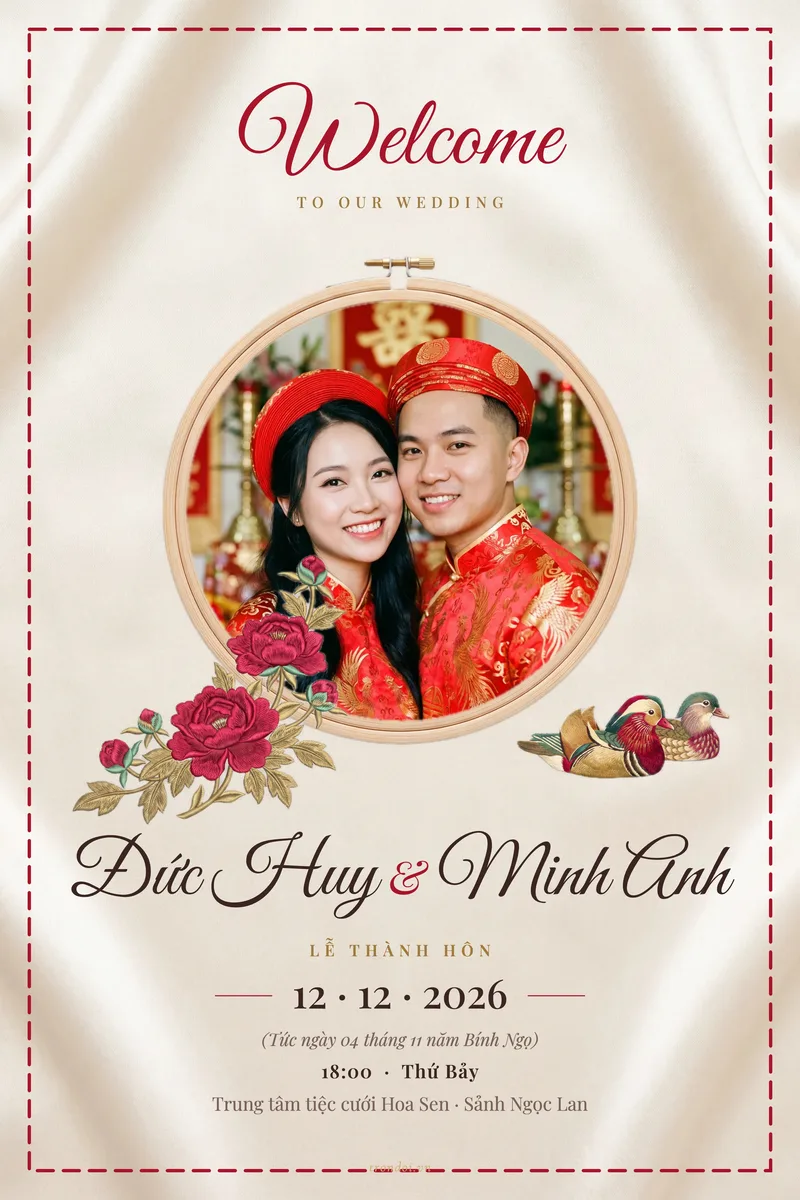 Bảng chào mừng tiệc cưới Chỉ Đỏ