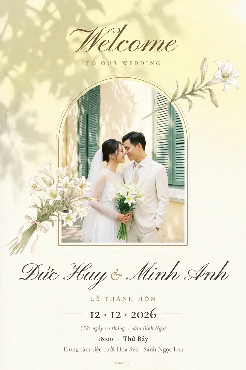 Bảng chào mừng tiệc cưới Loa Kèn Tháng Tư